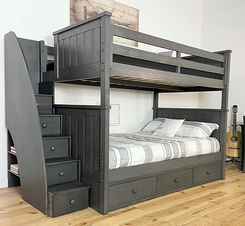 Rustic Weathered Grey Bunk Bed with Integrated Stairs and Drawers