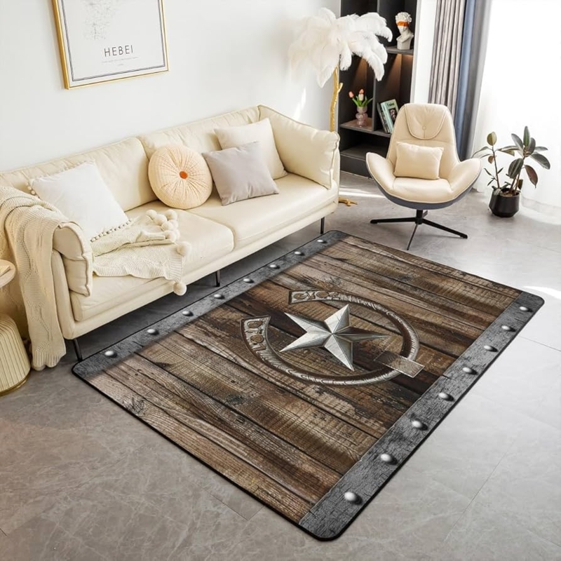Rustic Western Living Room Rug with Texas Star Design