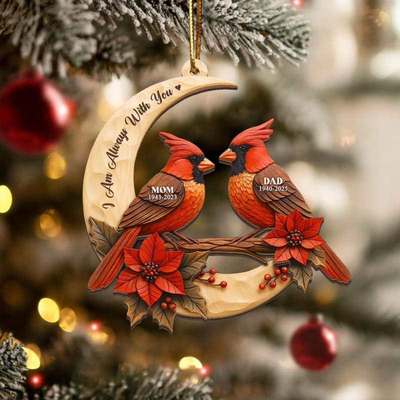 Rustic Wooden Memorial Ornament, Two-Layer Design with Cardinal Print