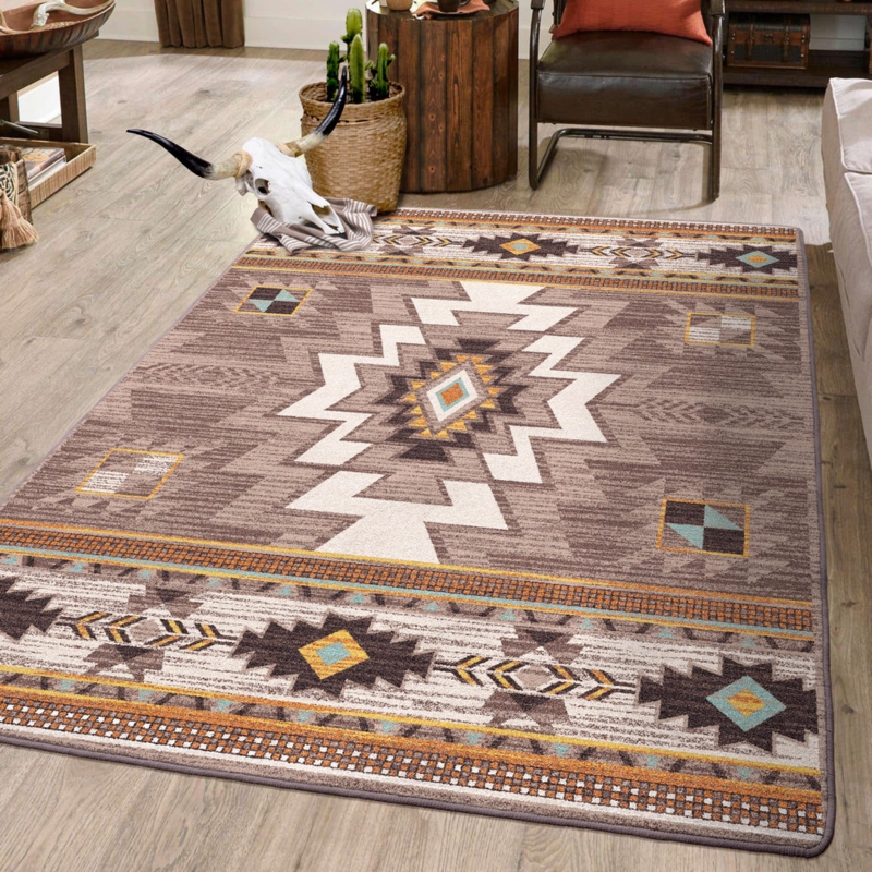 Saddle Brown And Tan Western Rug Southwestern Pattern Rustic Lodge