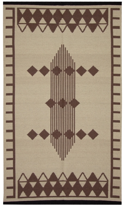 Sage Green Kilim Area Rug with Terracotta Geometric Motifs, Flatweave