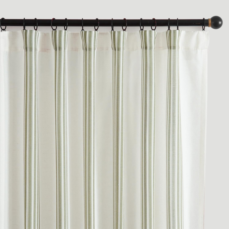 Sage Green Vertical Stripe Curtains Semi Sheer Linen Blend