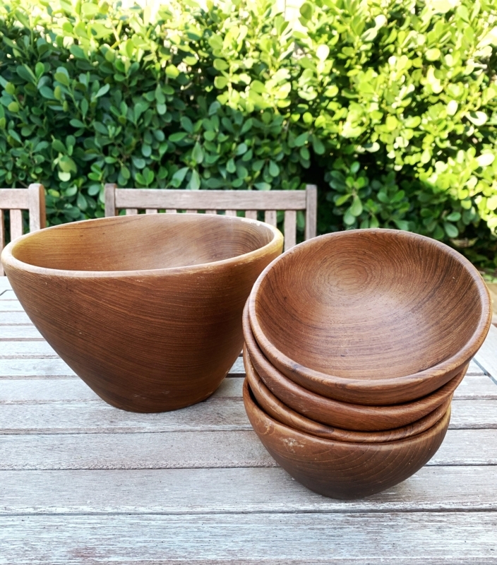 Salad Bowl Set, Nesting Teakwood Grain, Vintage Style