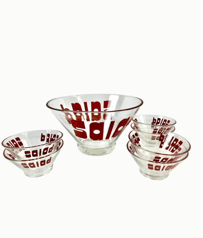 Salad Bowl Set, Pebbled Clear Glass, Mid-Century Modern