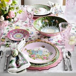 Salad Plate Famille Rose Pattern with Pink Border for Table Setting