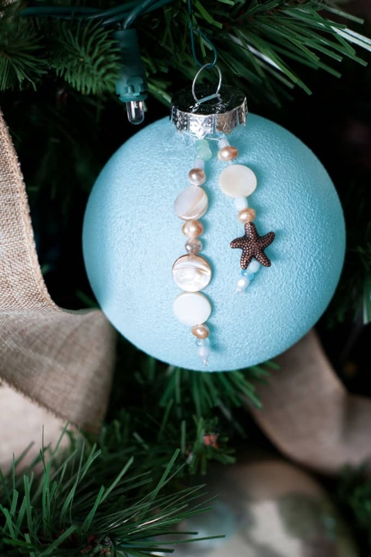 Sand Filled Holiday Ornaments with Frosted Sea Glass Accents and Jute