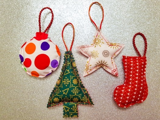 Scandinavian Fabric Ornament Set with House, Heart, and Tree Shapes