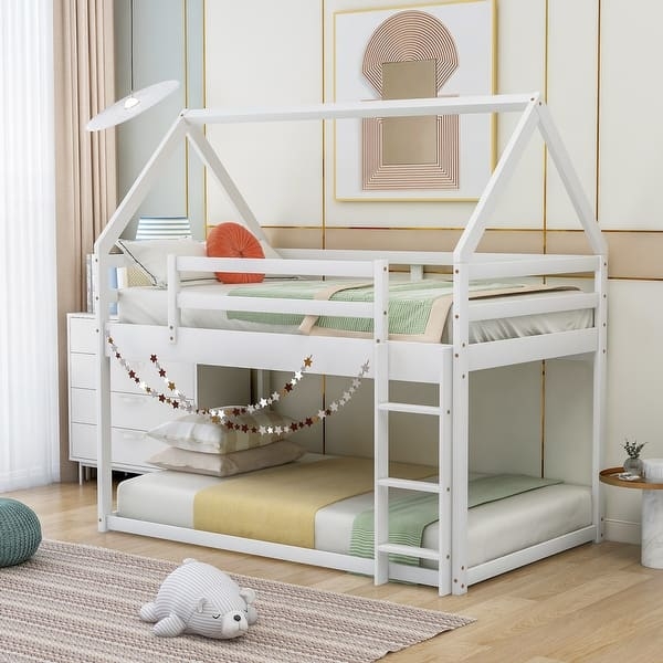 Scandinavian Grey House Bunk Bed featuring Floor-Level Design