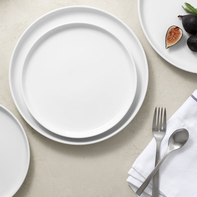 Scandinavian Kitchen Dining Concept Plates, Matte Off-White Raised Rim.