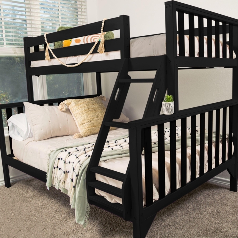 Scandinavian Modern Bunk Bed in Matte Black with Rounded Posts