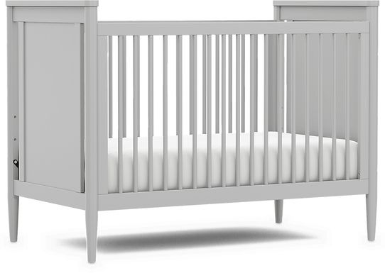 Scandinavian Style Baby Crib, Light Gray with Wood Feet
