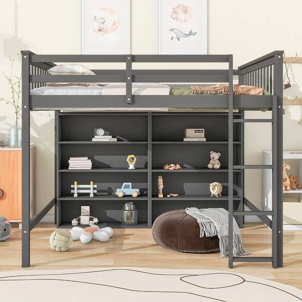 Scandinavian Two-Tone Loft Bed with Integrated Shelving