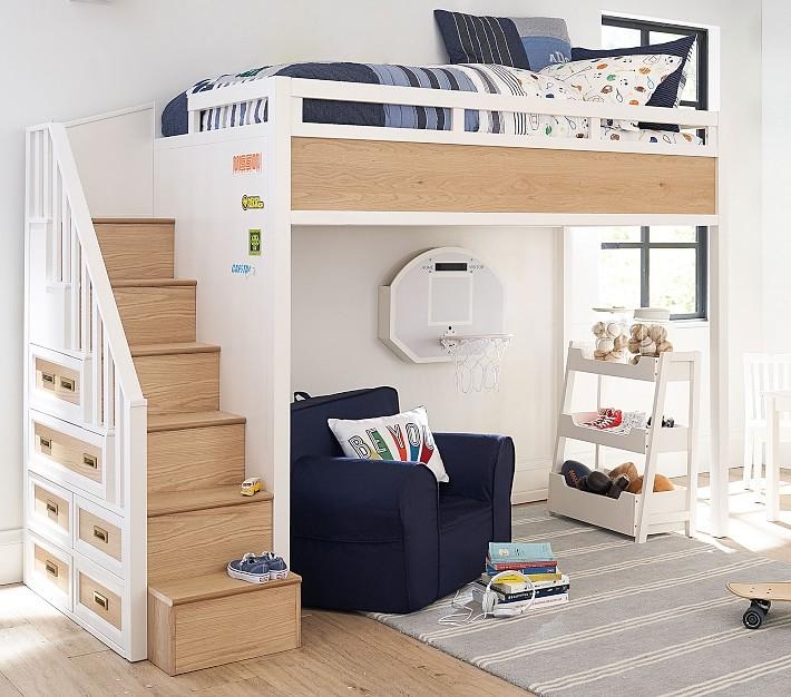 Scandinavian Two-Tone Loft Bed with Integrated Stairs