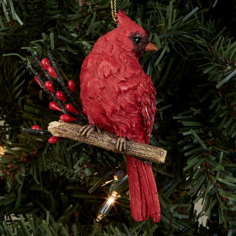 Sculpted Cardinal Tree Decoration, Resin Bird Ornament on Textured Base