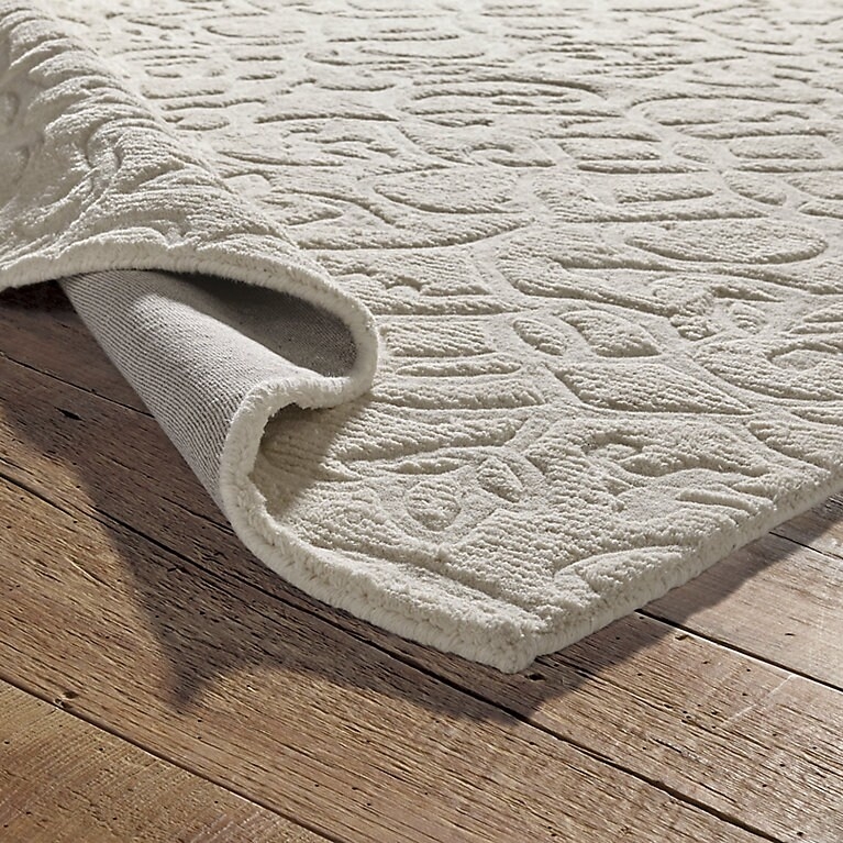 Sculpted Wool Area Rug Botanical Damask High Low Pile Traditional Decor