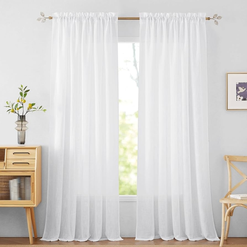 Semi-Sheer Curtains Linen Texture Rod Pocket Airy Light Filtering