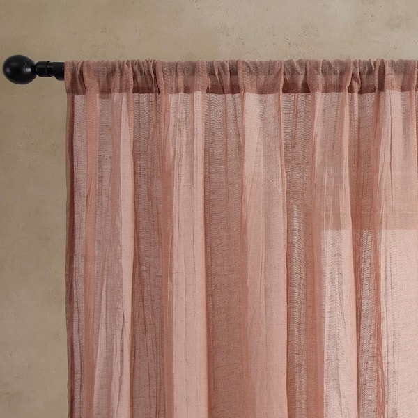 Semi-Sheer Curtains Rust Faux Linen Texture Rod Pocket Panels (67 chars)