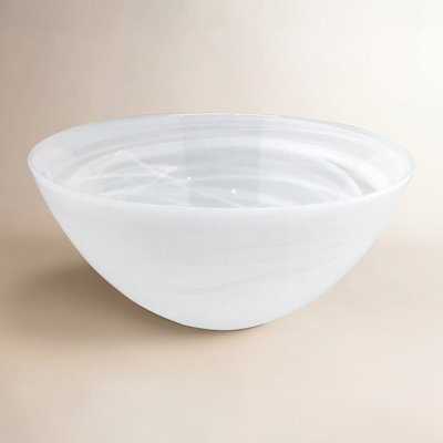 Serving Bowl Alabaster Glass Swirled Pattern Shallow