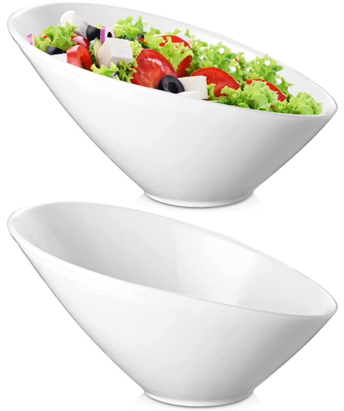 Serving Bowl Angled Rim Glossy Ceramic Modern White Salad Bowls