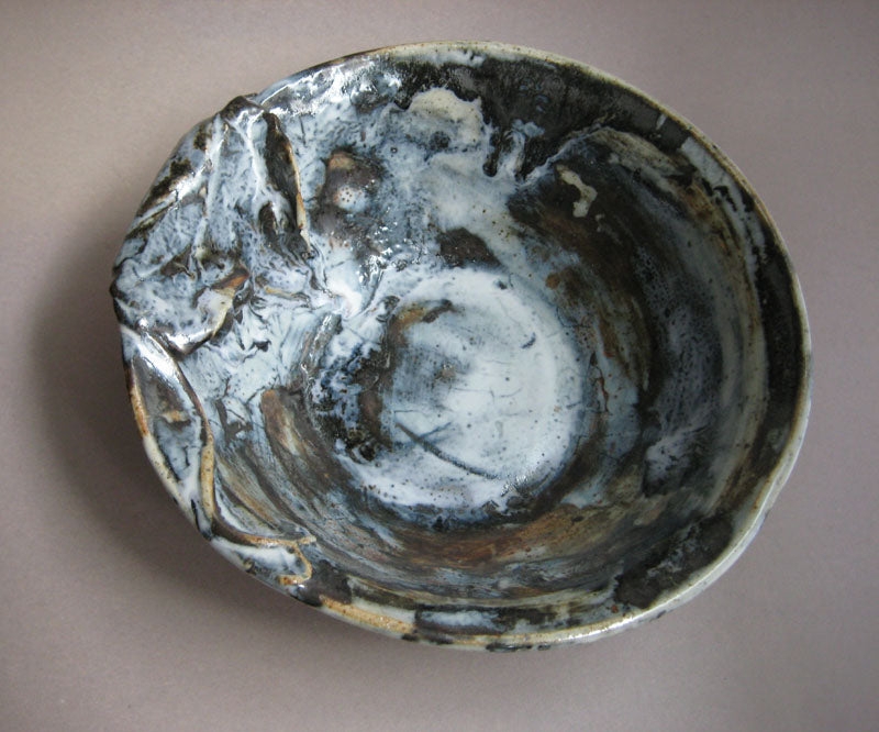 Serving Bowl Artisanal Cream Ceramic with Sculpted Grape Relief