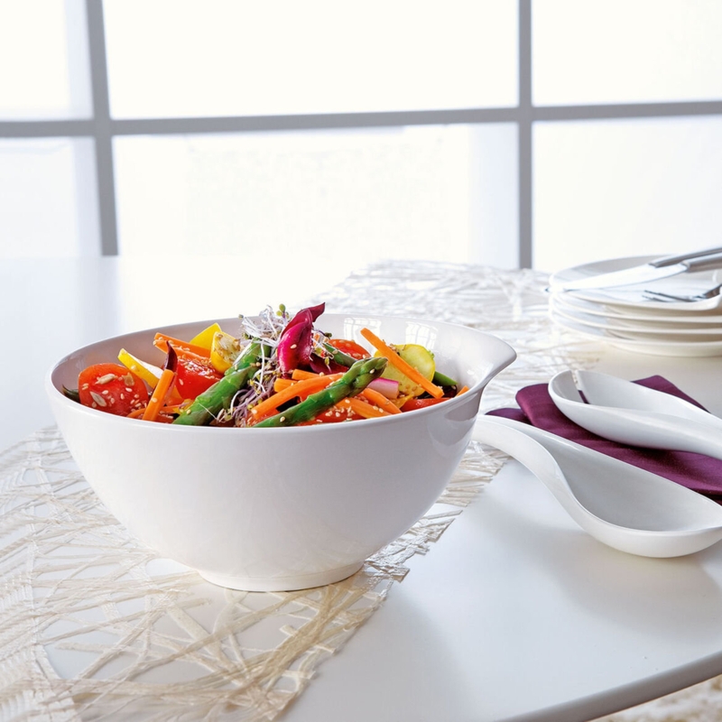 Serving Bowl Asymmetrical Rim Glossy White Modern Organic Dish