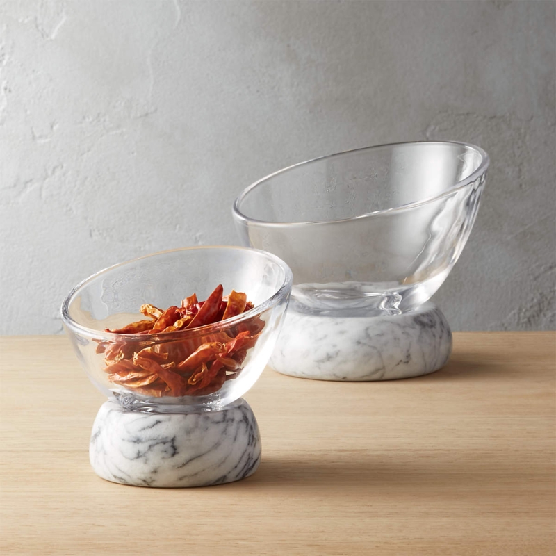 Serving Bowl Asymmetrical Rim Stone Pedestal Base