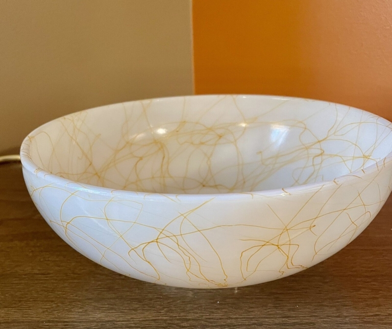 Serving Bowl, Atomic Pattern Milk Glass, Vintage Kitchen Decor