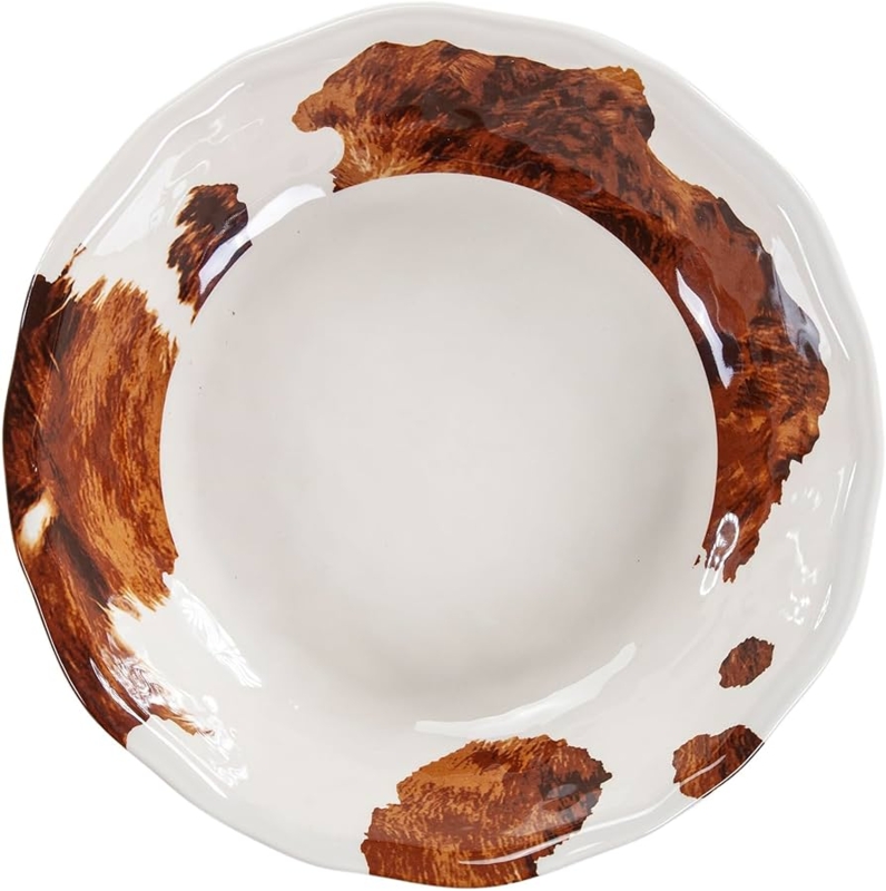 Serving Bowl Brown White Cowhide Print Melamine Western Rustic