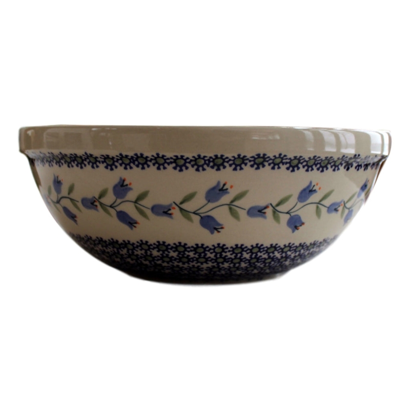 Serving Bowl Ceramic Blue Floral Pattern Green Rim