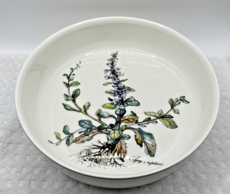 Serving Bowl Ceramic Botanical Illustration Contrast Rim Cottage Style
