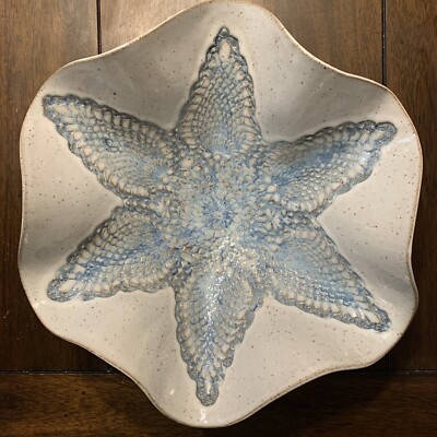 Serving Bowl Ceramic Starfish Shape Beaded Texture Creamy Glaze