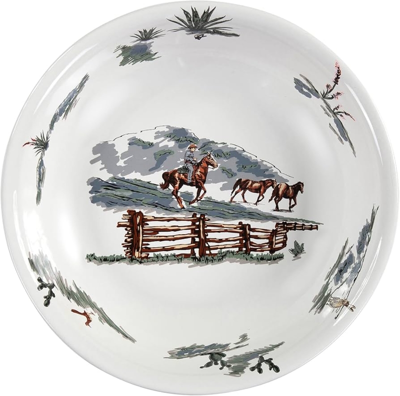 Serving Bowl Ceramic Western Horse Illustration Ranch Style Decor