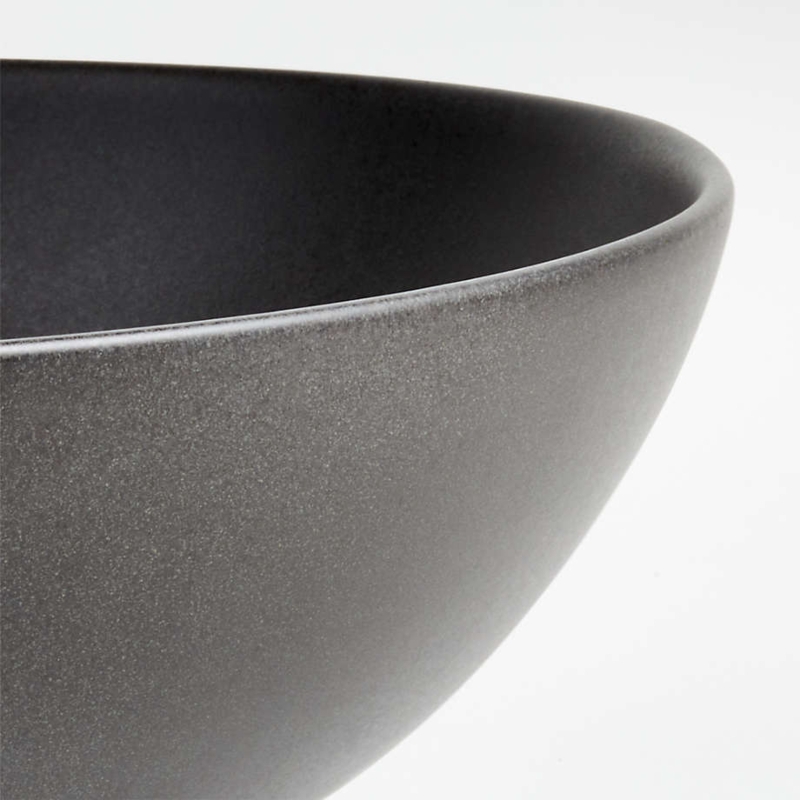 Serving Bowl Charcoal Matte Finish Wide Flat Rim Textured Surface