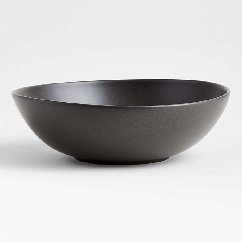 Serving Bowl Charcoal Organic Edge Matte Stoneware Look Shallow Depth