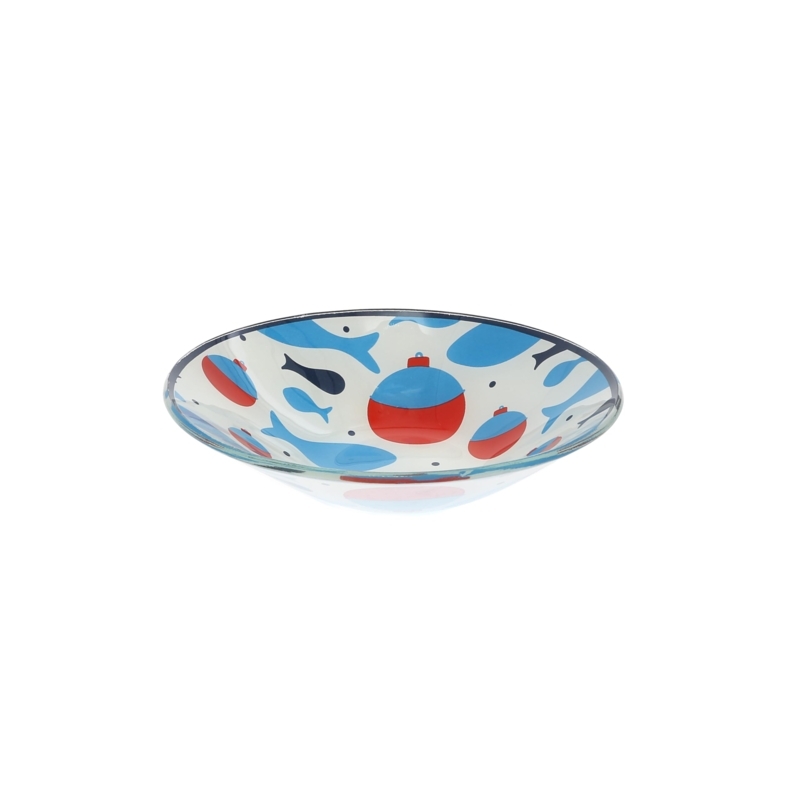 Serving Bowl Clear Glass Printed Graphics Tapered Base Lake