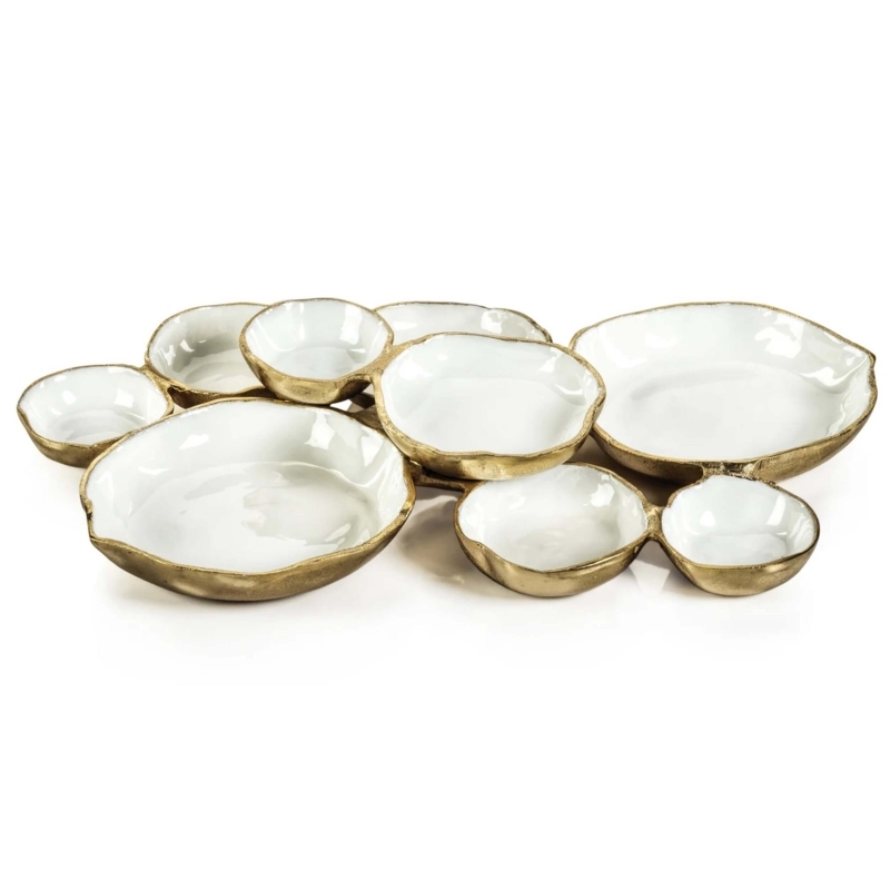 Serving Bowl Cluster, Fused Nine Bowl Design, White Contrast, Bowls