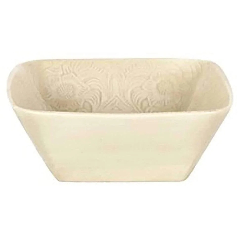 Serving Bowl Cream Embossed Scroll Ceramic Rustic Traditional