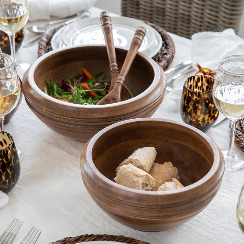 Serving Bowl Dark Brown Wood Toned Scalloped Rim Rustic Lodge
