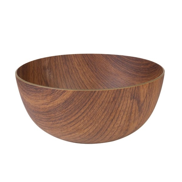 Serving Bowl Dark Mahogany Finish Wide Rim Rustic Wood Toned