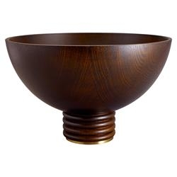 Serving Bowl Dark Wood Brass Pedestal Base Footed Centerpiece
