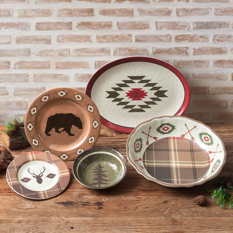 Serving Bowl Deep Melamine Aztec Arrow Print Bear Motif Southwestern
