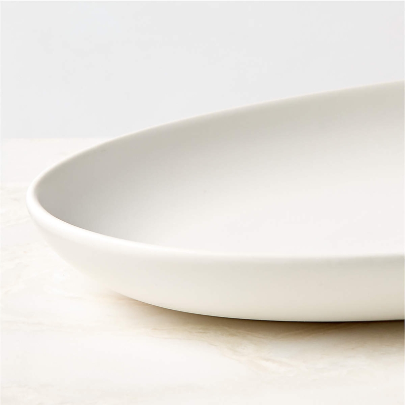 Serving Bowl, Extra Large Matte White Oval, Stone-Like Minimalist