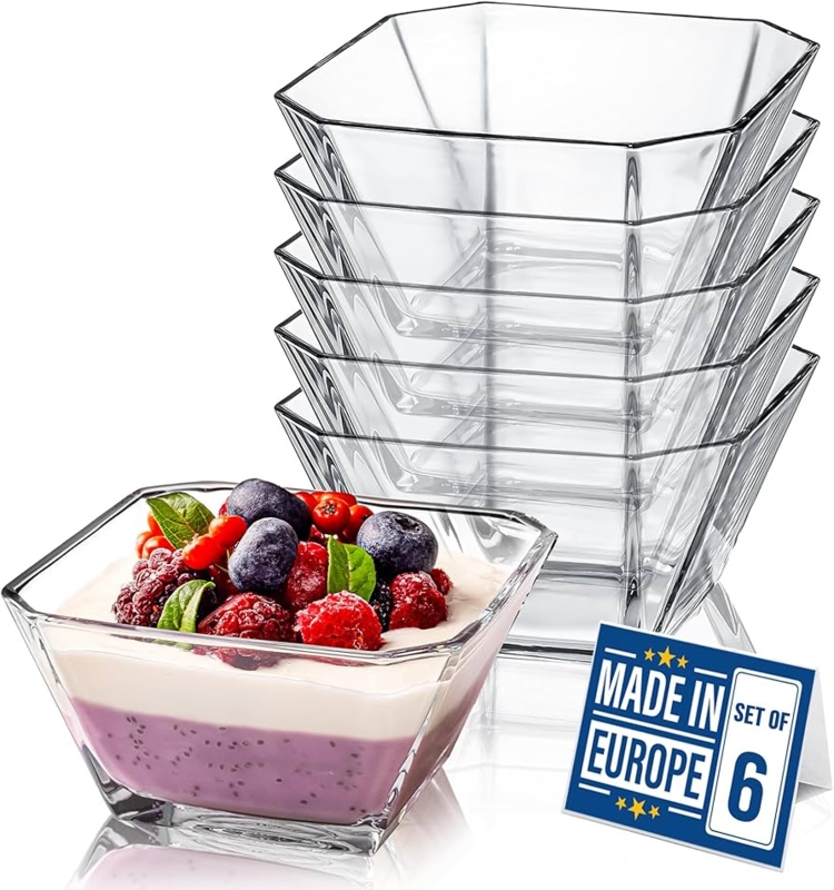Serving Bowl Faceted Texture Clear Glass Stackable Nesting Design