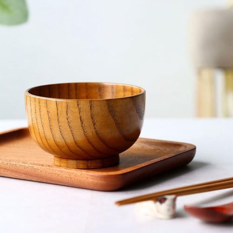 Serving Bowl Flared Rim Natural Wood Grain Matte Finish Rustic
