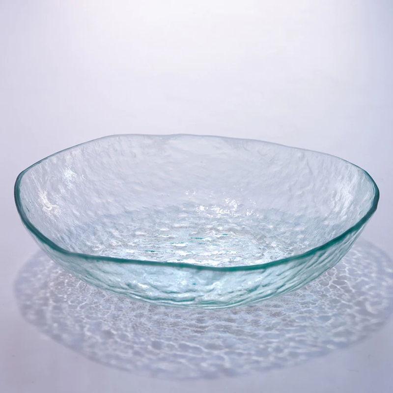 Serving Bowl Frosted Glass Irregular Organic Rim