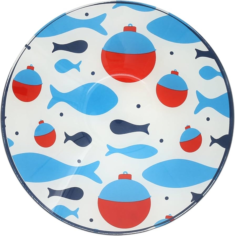 Serving Bowl Glass Small Lake Boat Fish Illustrations