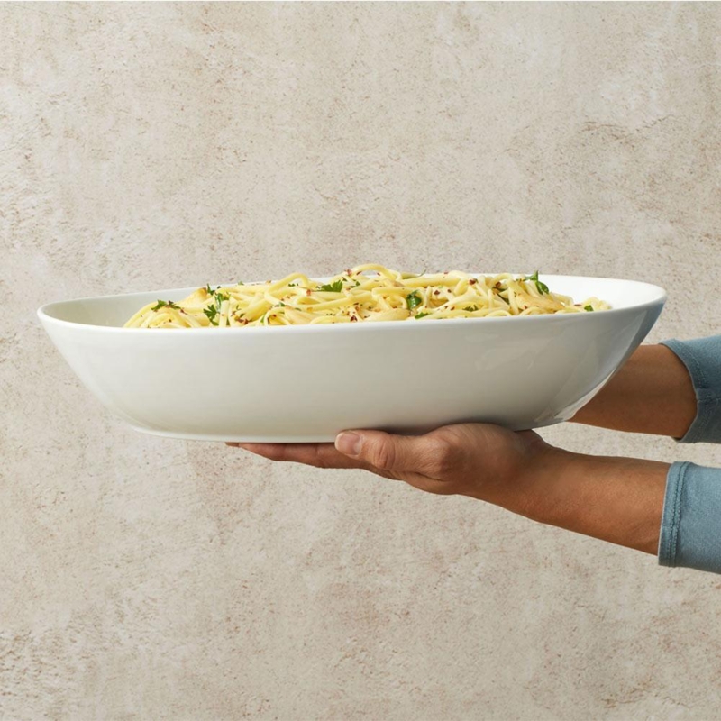 Serving Bowl, Glossy Ceramic-Like Oval, Minimalist Style