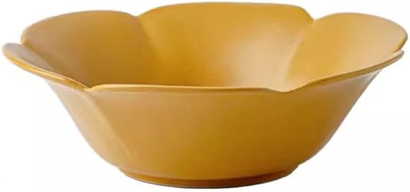 Serving Bowl Glossy Forest Green Ceramic Petal Shape Scalloped Rim