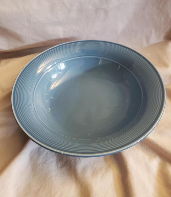 Serving Bowl Glossy Light Blue Ceramic Flared Rim Shallow Profile