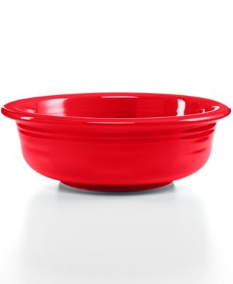 Serving Bowl Glossy Scarlet Red Ceramic Concentric Ridges Flared